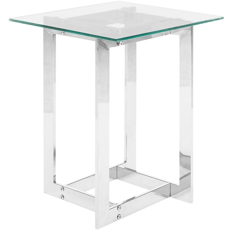 Beliani - Table d'Appoint Plateau Carré en Verre Transparent et Support en Métal Argenté Design Moderne et Chic pour Salon ou Chambre au Style Glamour
