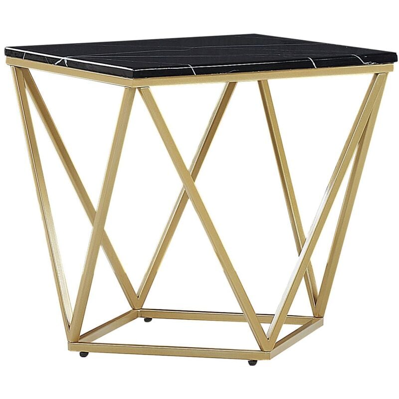Table Appoint à Plateau Carré Effet Marbre Noir et Pied Or 50 x 50 cm Pour Interieur Glamour Ou Moderne Beliani