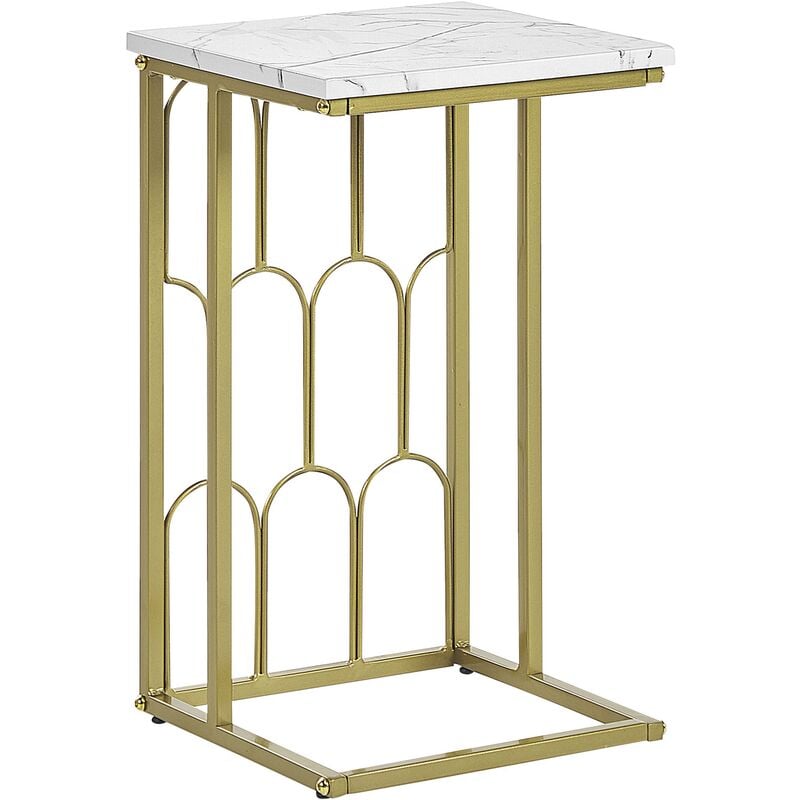 Beliani - Table d'Appoint Bout de Canapé Effet Marbre Blanc avec Structure Design en Acier Doré Idéal pour Salon au Style Moderne Glamour et Chic