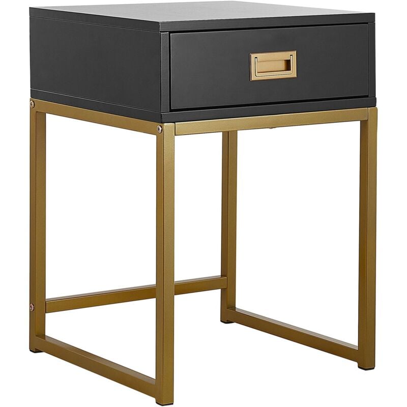 Beliani - Table d'Appoint Bout de Canapé Noir et Doré avec Tiroir Pratique Idéal pour Salon au Style Moderne Glamour et Chic