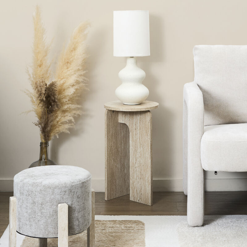 Table D'appoint - Home Deco Factory - Pietra - élégante - Minimaliste - Blanc Et Beige - 30 Cm