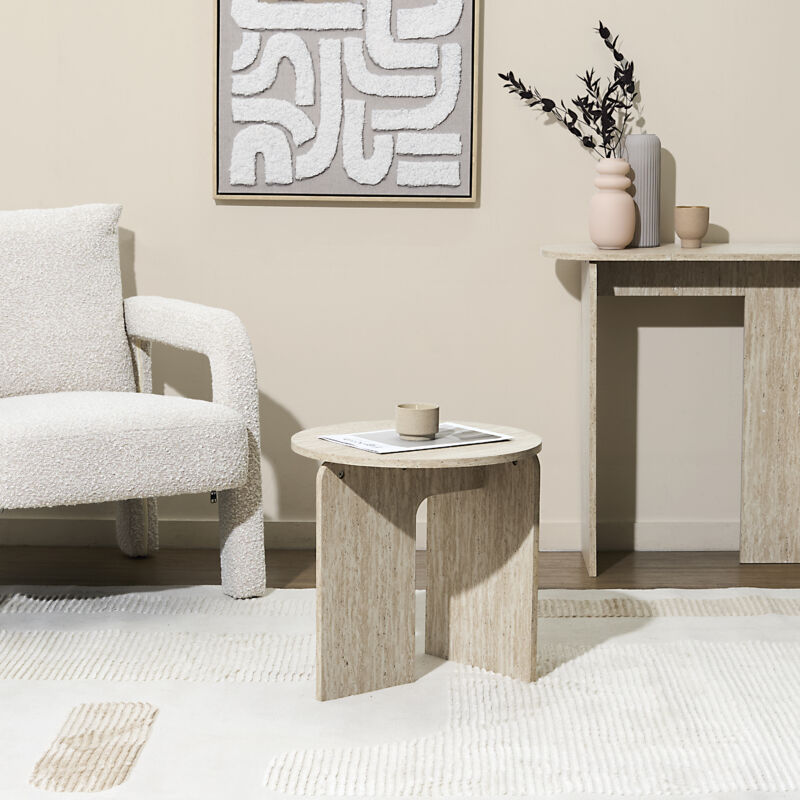 Table D'appoint - Home Deco Factory - Pietra - Effet Pierre - Blanc Et Beige - 45 X 45 X 45 Cm