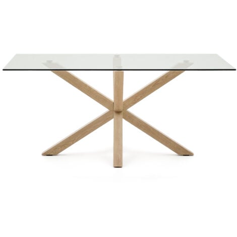 Table Argo 160 cm verre pieds effet bois