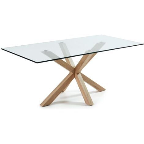 Table Argo 200 cm verre pieds effet bois