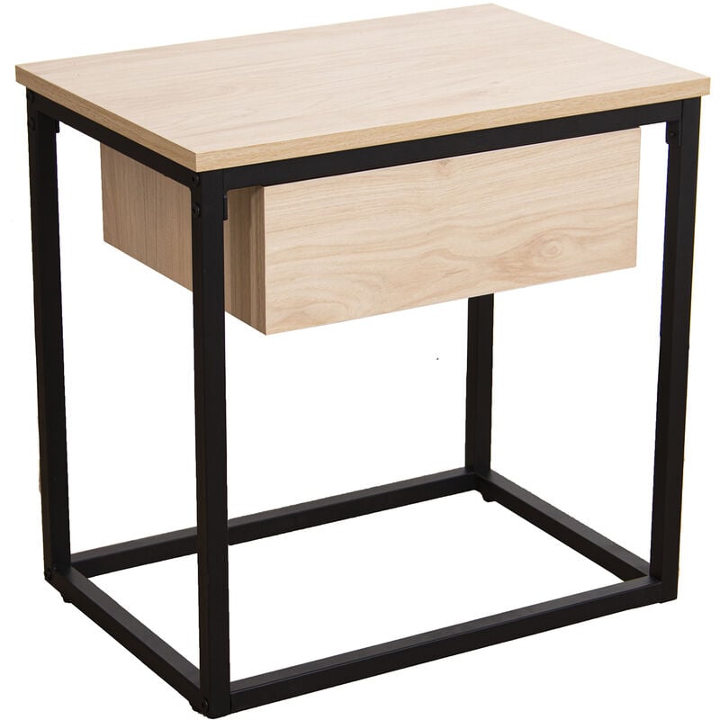 Table d'appoint en métal noir bois naturel 50X35X50 Cm, bois : Dm