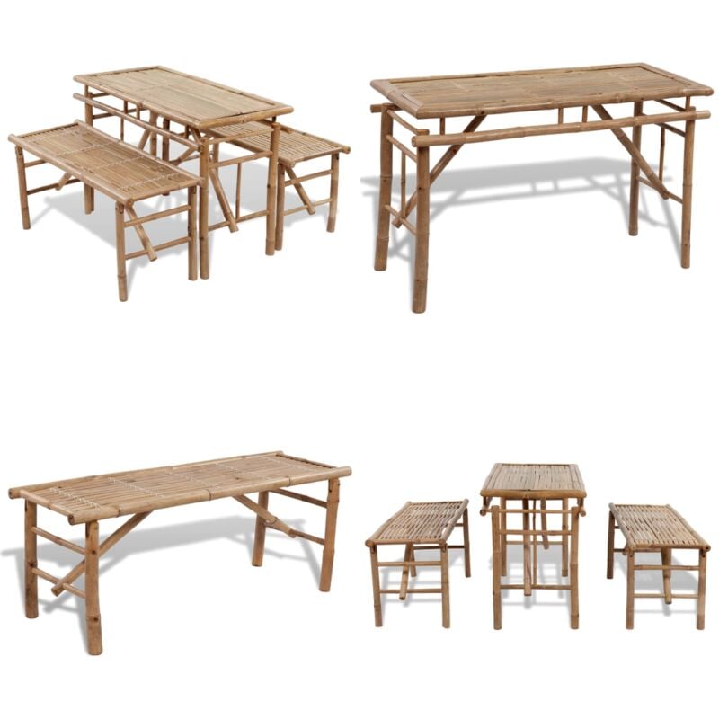 Table de brasserie avec 2 bancs 100 cm Bambou - Table De Jardin - Salon De Jardin - Table Pique-nique - Set De Jardin - Meubles De Jardin - Home &