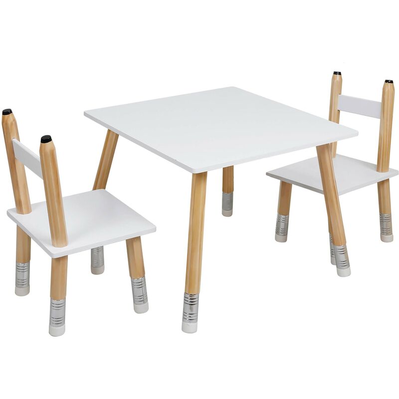 Ac-déco - Table avec 2 chaises forme crayon - Pieds en pin - Livraison gratuite