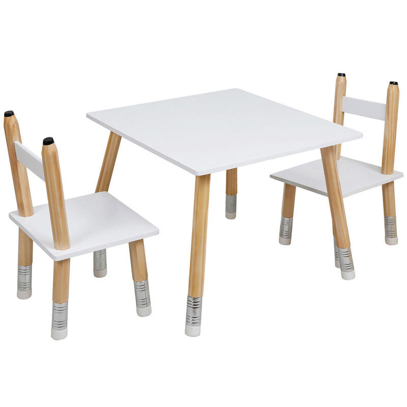 Cmpiberica - cmp iberica Table et 2 Chaises Crayon Enfant Meuble, Blanc-Bois-Fushia, 55x42x55 cm