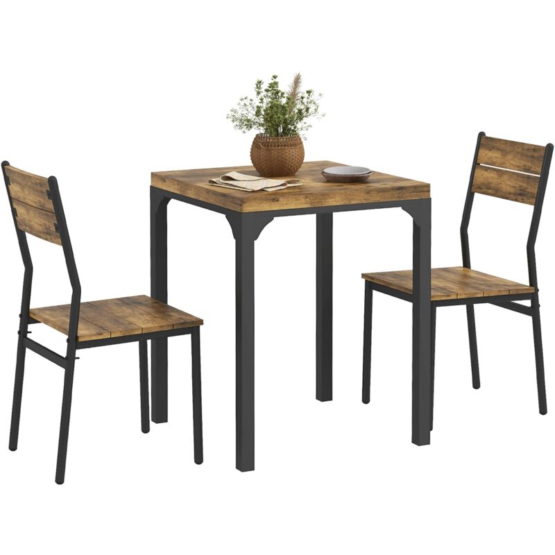 Table avec 2 chaises style industriel acier noir mdf coloris bois effet vieilli
