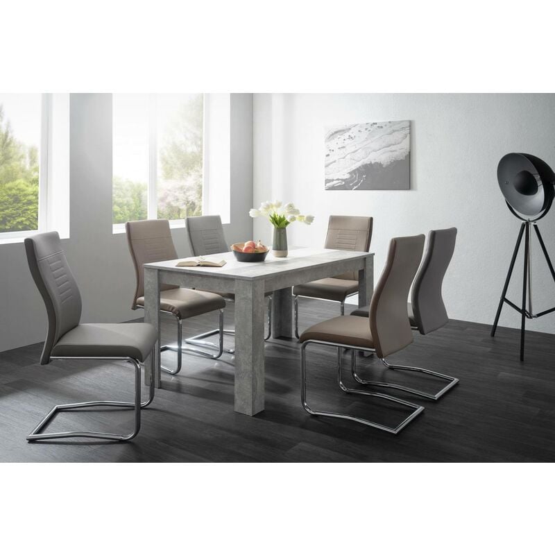 Dmora - Table avec panneau central réversible, couleur béton avec panneau réversible noir et blanc, 138 x 74 x 80 cm, avec emballage renforcé