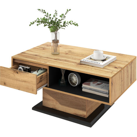 TABLE avec rangement caché meuble Particle Board Natural 100 cm x 60 cm x 47 cm