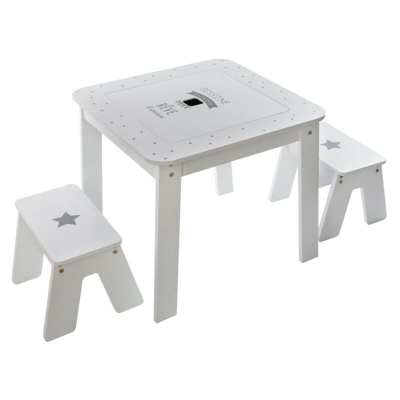Ensemble table + 2 tabourets enfant blanc gris Dream Atmosphera