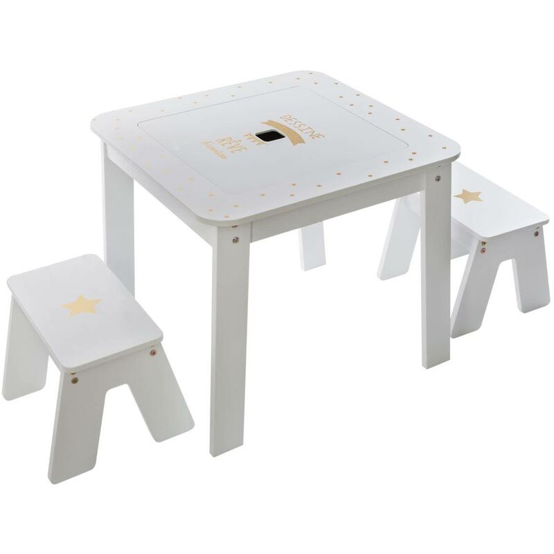Table avec 2 tabourets doré 57x57cm Atmosphera créateur d'intérieur
