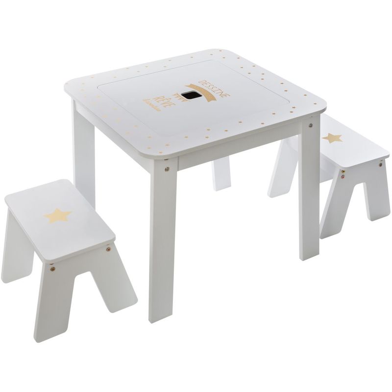 Table bureau avec tabourets enfant Douceur - 57 x 57 x 51 - Blanc