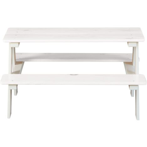 Table-banc pour enfant en pin massif vernis coloris blanc - longueur 90 x profondeur 82 x hauteur 50 cm