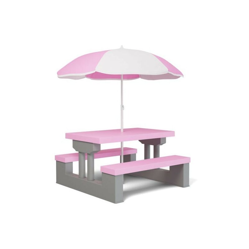 Table, bancs et parasol jeu extérieur pour enfants Rose