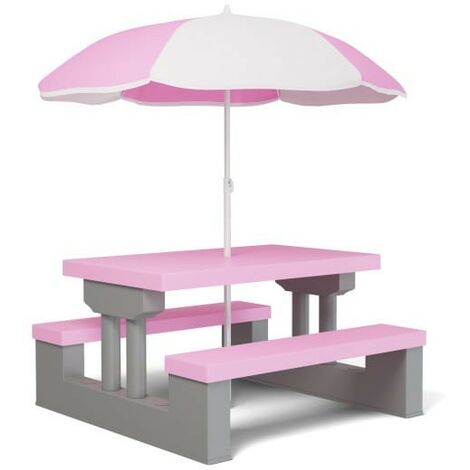 Table, bancs et parasol jeu extérieur pour enfants Rose