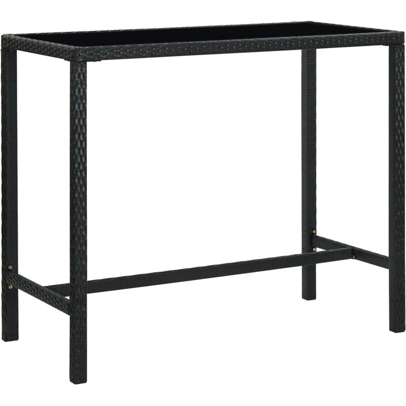 Table bar de jardin Noir 130x60x110 cm Résine tressée et verre