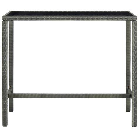 Table bar de jardin Table d'extérieur Gris 130x60x110 cm Résine tressée et verre