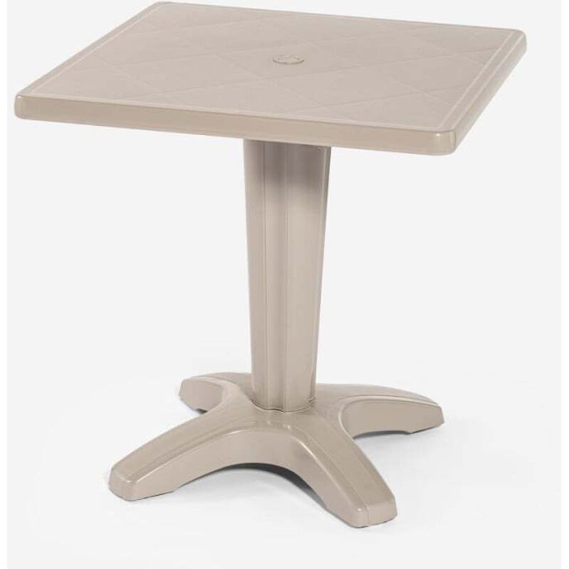 Grand Soleil – Table de jardin carrée 70x70 cm – Polypropylène Greenpol résistant aux UV – Trou pour parasol – Base lestable pour stabilité