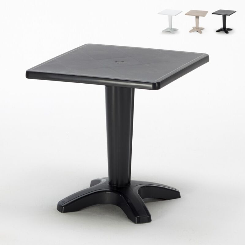 Grand Soleil – Table de jardin carrée 70x70 cm – Polypropylène Greenpol résistant aux UV – Trou pour parasol – Design moderne pour espaces extérieurs