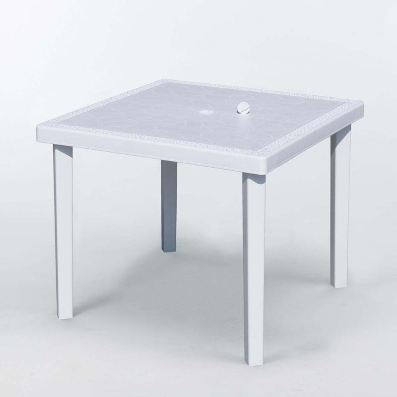 Grand Soleil – Table bar carrée 90x90 cm en polyrotin – Résistante aux UV – Trou pour parapluie 35,7 mm – Pour espaces extérieurs Grand Soleil – Table bar carrée 90x90 cm en polyrotin – Résistante aux UV – Trou pour parapluie 35,7 mm – Pour espaces extérieurs