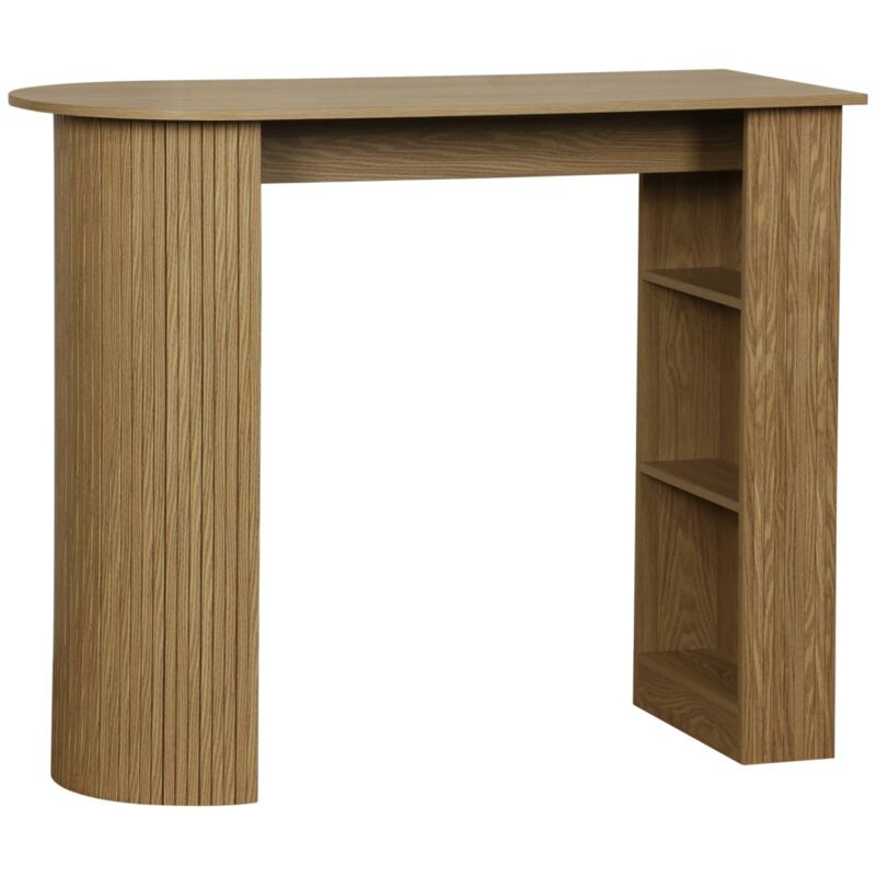 Sweeek - Table bar, table haute de cuisine table d'appoint décor bois avec rangements, 3 étagères, 120 x 55 x 100 cm