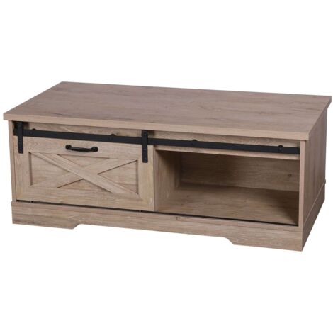 Table basse 1 porte coulissante design rustique NEW YORK