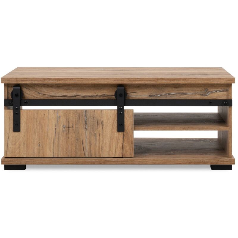 Les Tendances - calicosy - Table Basse avec Porte Coulissante L100 cm - manzano