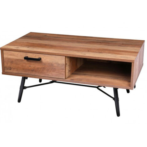 Table basse 1 tiroir 1 niche 110x59,5x49 cm en bois et métal - CLOVA