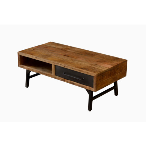 Table basse 1 tiroir 120 cm en manguier naturel et métal - VERMONT