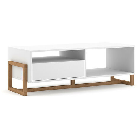 Table basse 1 tiroir 2 niches Oslo blanc