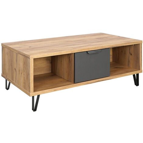 Table basse 1 tiroir 2 niches pieds métal Harry