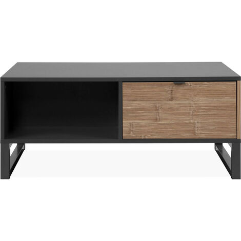 Table basse 1 tiroir anthracite et effet chêne 108 cm - Palma