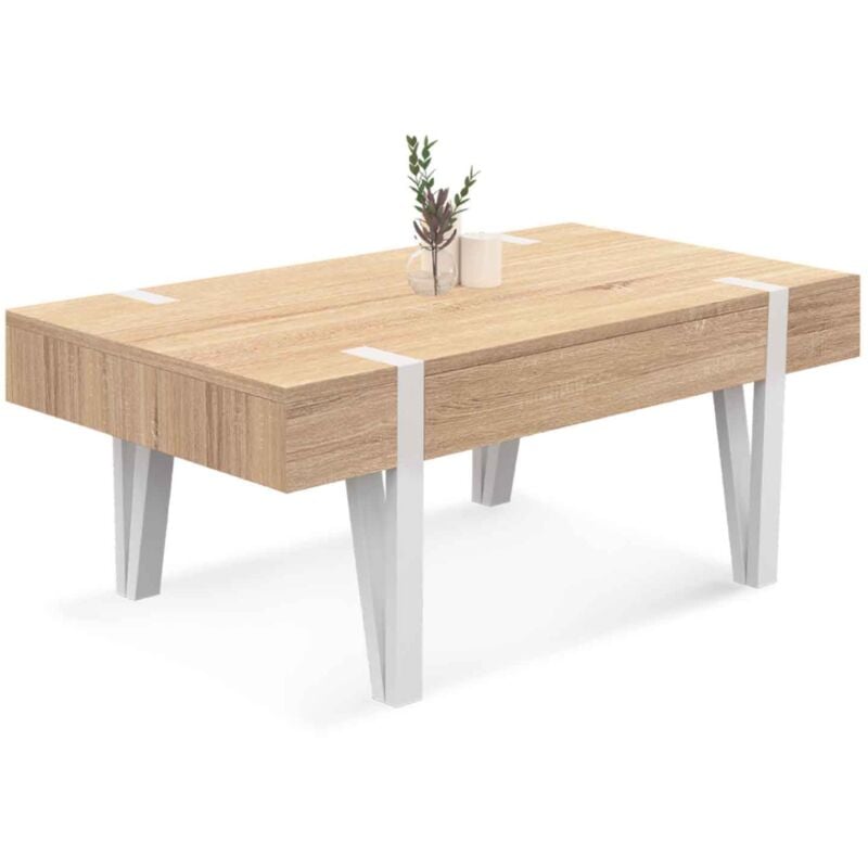 Table basse 1 tiroir austria bois pied épingle blanc