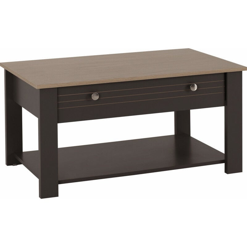 Beaux Meubles Pas Chers - Table Basse 1 Tiroir Chêne et Gris 1 Niche l 103 h 85 p 59.5 cm