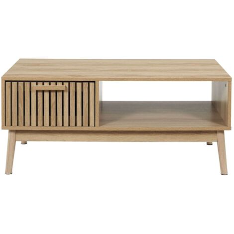 The Home Deco Factory – Table basse fixe 100 cm x 50 cm x 43 cm – 1 tiroir – Niche de rangement pour magazines – Bois MDF et pin marron