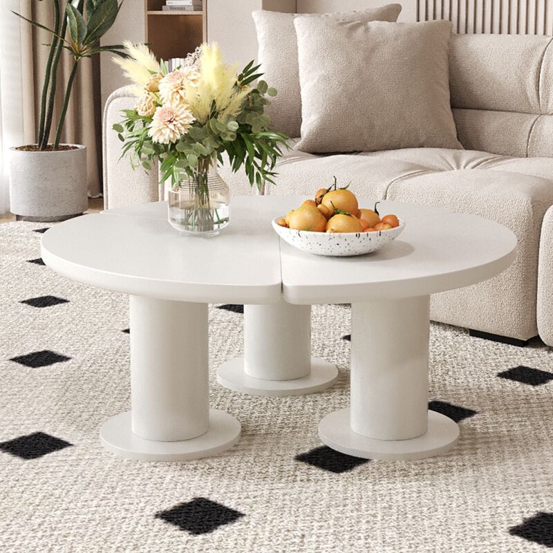 Dans Les Nuages - Table basse 100 cm, rond, avec bords arrondis, pieds cylindriques, texture lisse, scandinave, Table de Salon en bois - Blanc