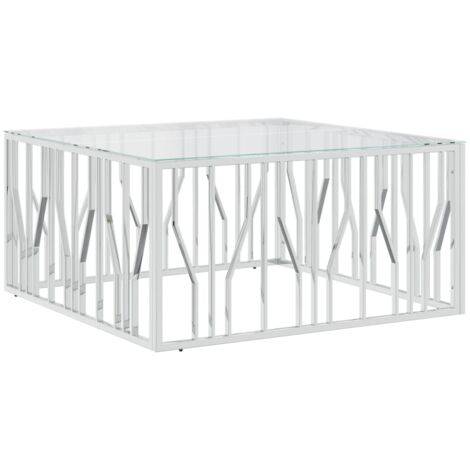 Table basse 100x100x50 acier inoxydable et verre