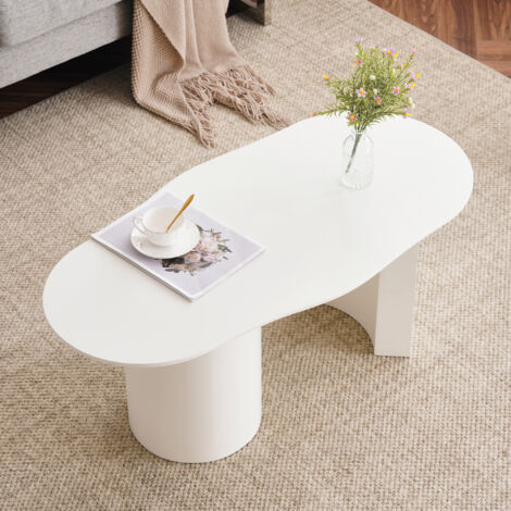 Table basse 100x40-50x40.5cm design irrégulier MDF laqué surface lisse blanc