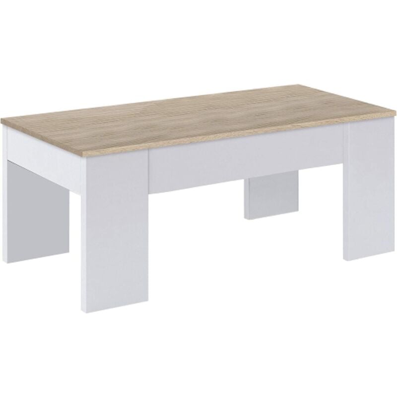 Abitare - Table basse 100x50 cm blanc opaque et chêne avec plateau relevable - Alpi