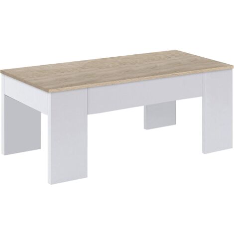 Table basse 100x50 cm blanc opaque et chêne avec plateau relevable - Alpi