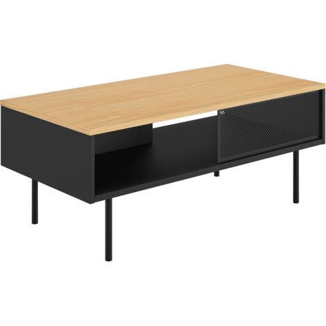 Table basse 100x50x40 cm décor chêne et noir - RADIO