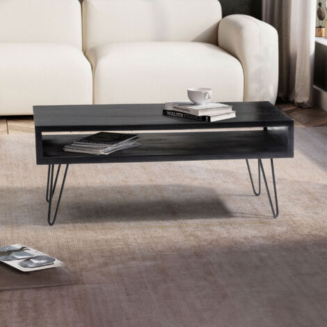 Table basse 100x50x40 cm en bois de manguier massif noir