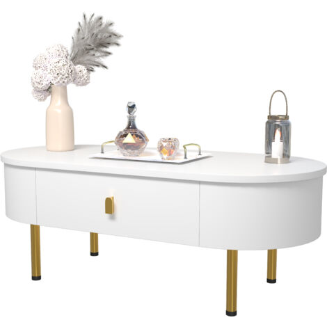 Table basse 108x50x40,avec deux tiroirs,blanc