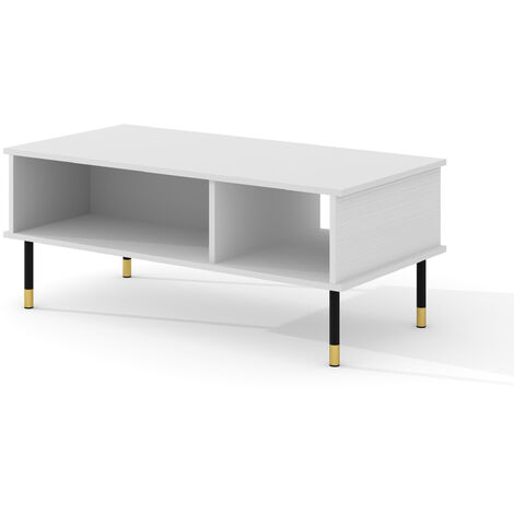 Table basse 110x55 cm fraisée Blanc mat sur pieds MESHEWOOD