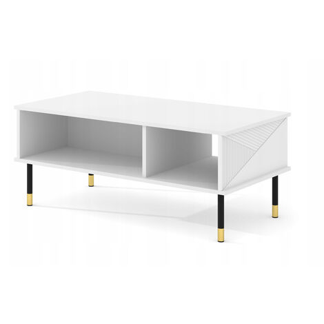 Table basse 110x55 cm fraisée sur pieds Blanc Mat WODUN