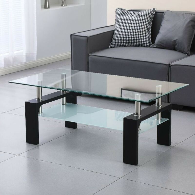 Toscohome - Table basse 110x60 cm noire avec deux plateaux en verre - Titania