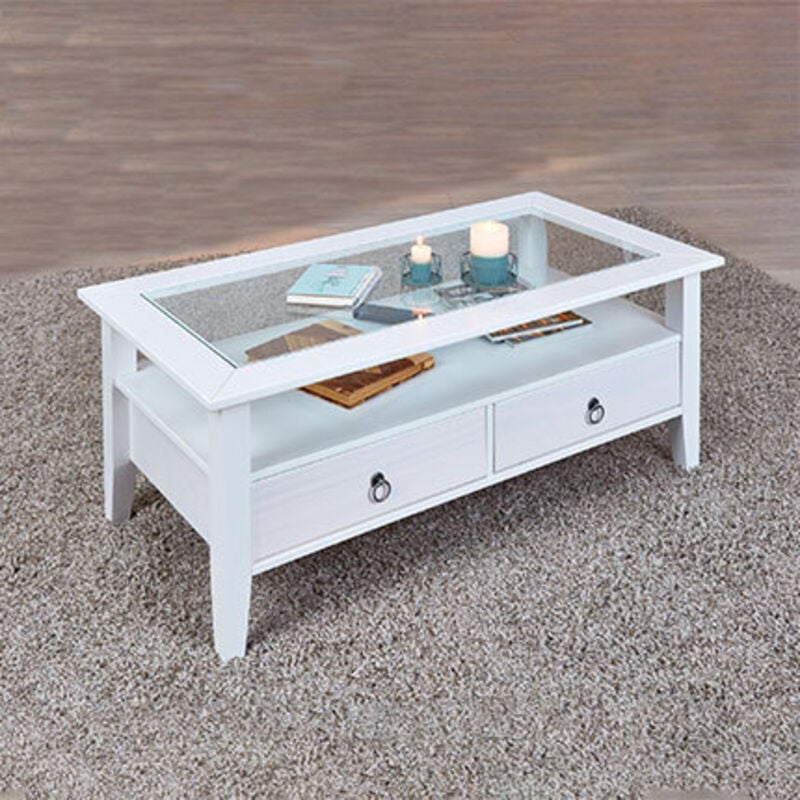 Table basse 115x45x60 cm en pin massif blanc - frejus