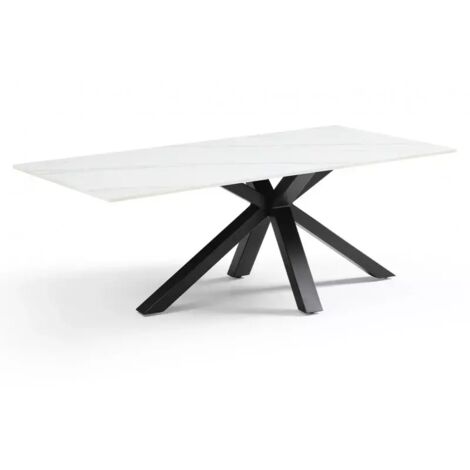 Table basse 120x60 cm céramique blanc marbré pied croix - NEVADA 04
